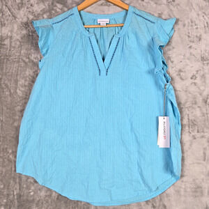 NWT Liz Claiborne Blue Flutter Sleeve Classic Flowy Top Coastal Cowgirl Size XL